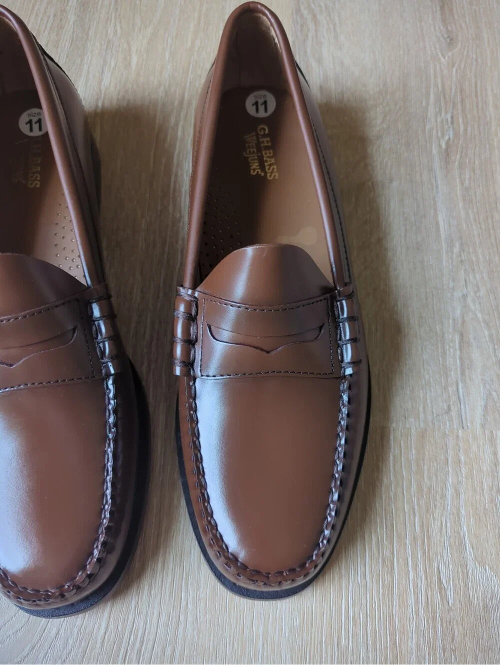 G.H.Bass Men’s Larson Weejun Penny Loafers Polished  Brown Sz11D New